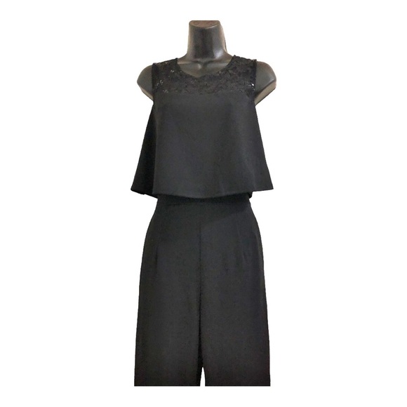 Black lace sequin peplum overlay swing top sleeveless jumpsuit size 6 new - Picture 3 of 16